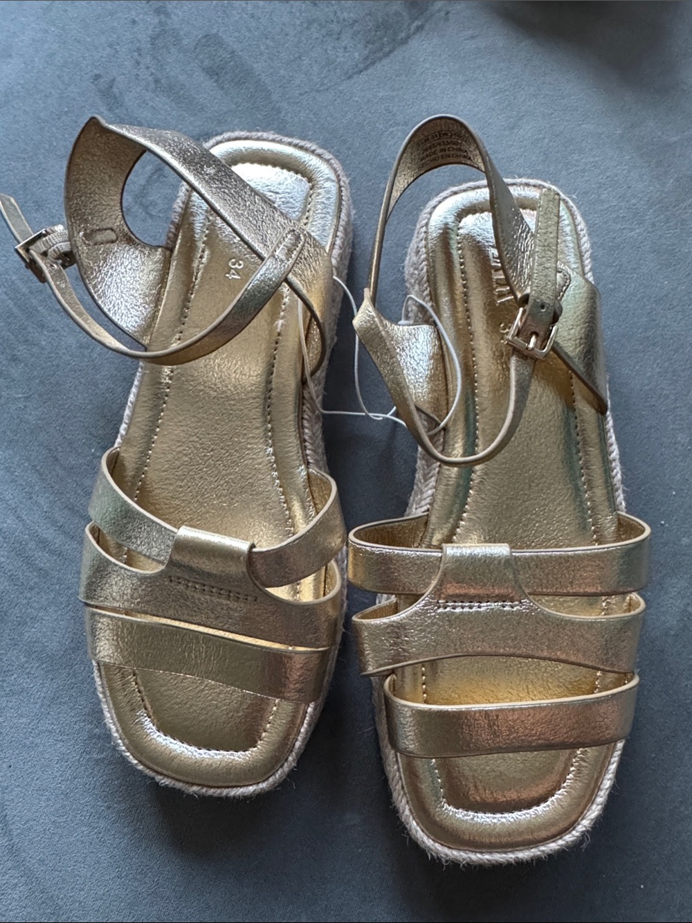 Girls Gold Strappy Espadrille Sandals